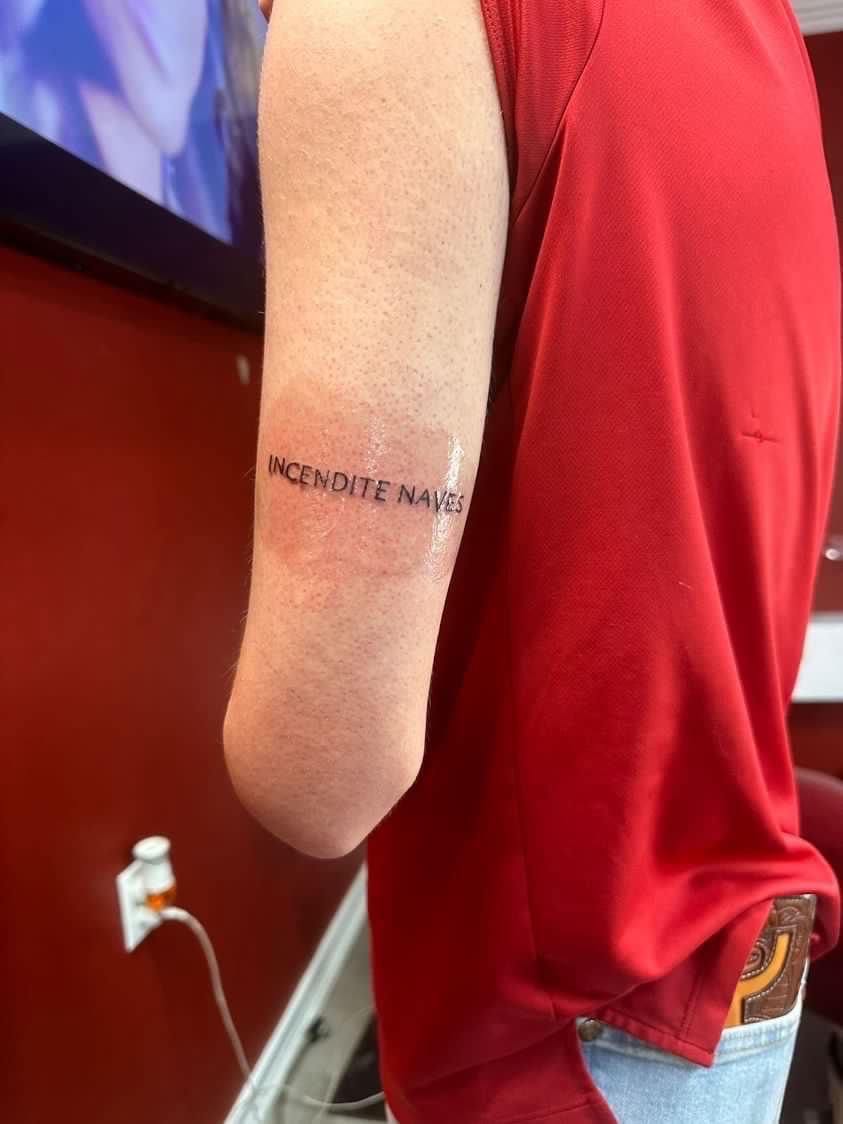 Lettering + Script words tattoo on Upper Arm by Braedan_Sterling on TattMe