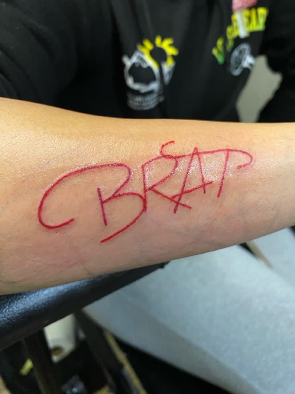 Lettering + Script brat tattoo on Forearm by Braedan_Sterling on TattMe