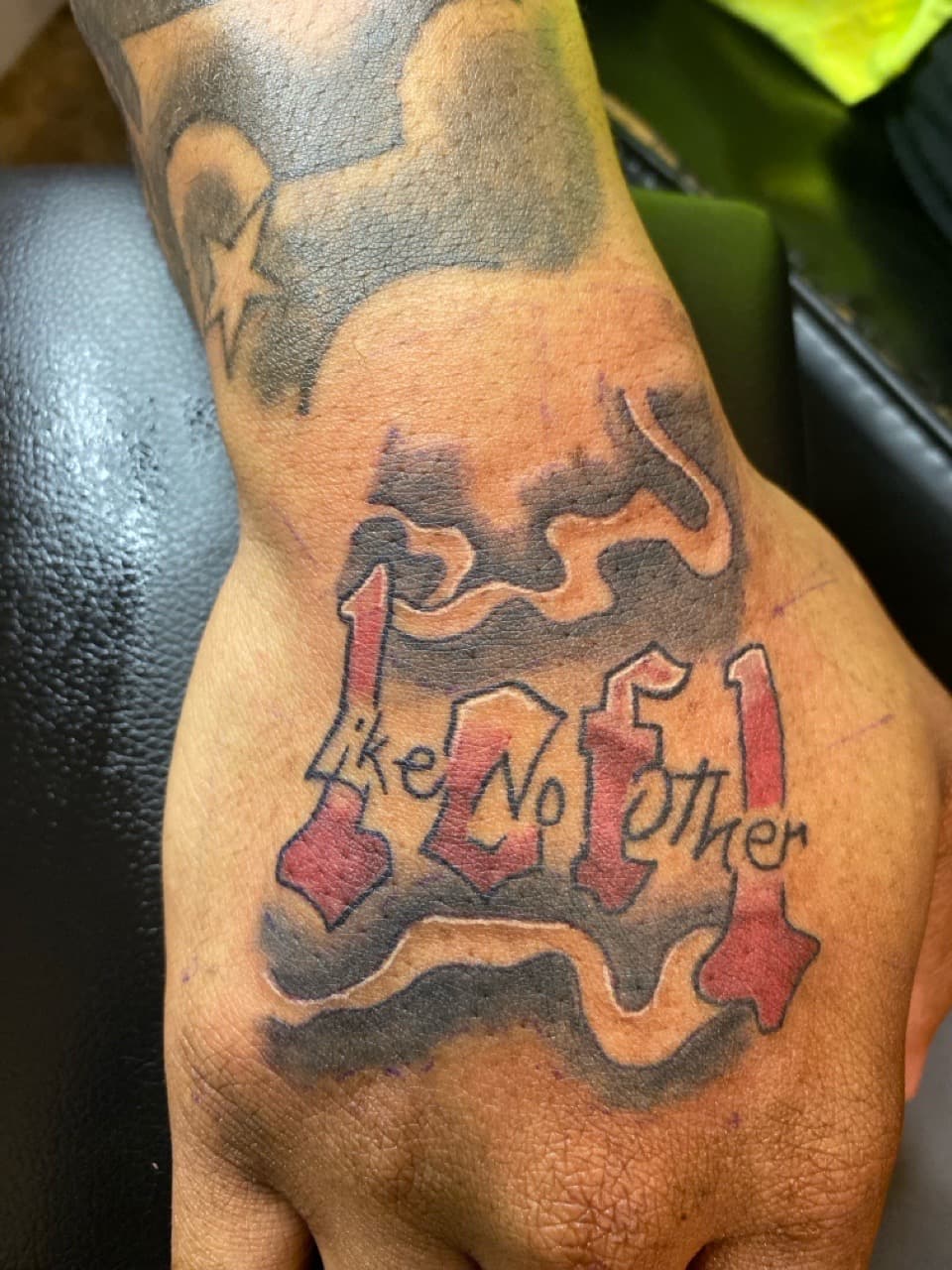 Color + Script phrase tattoo on Hand by Braedan_Sterling on TattMe