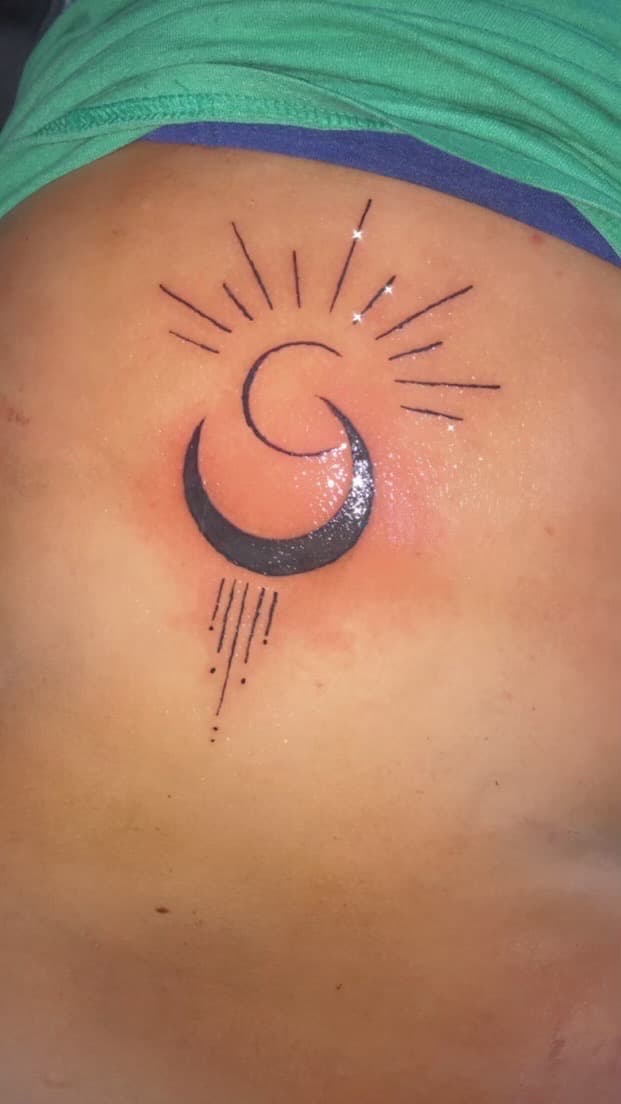 Fine Line + Black-work moon tattoo on Lower Back by Braedan_Sterling on TattMe