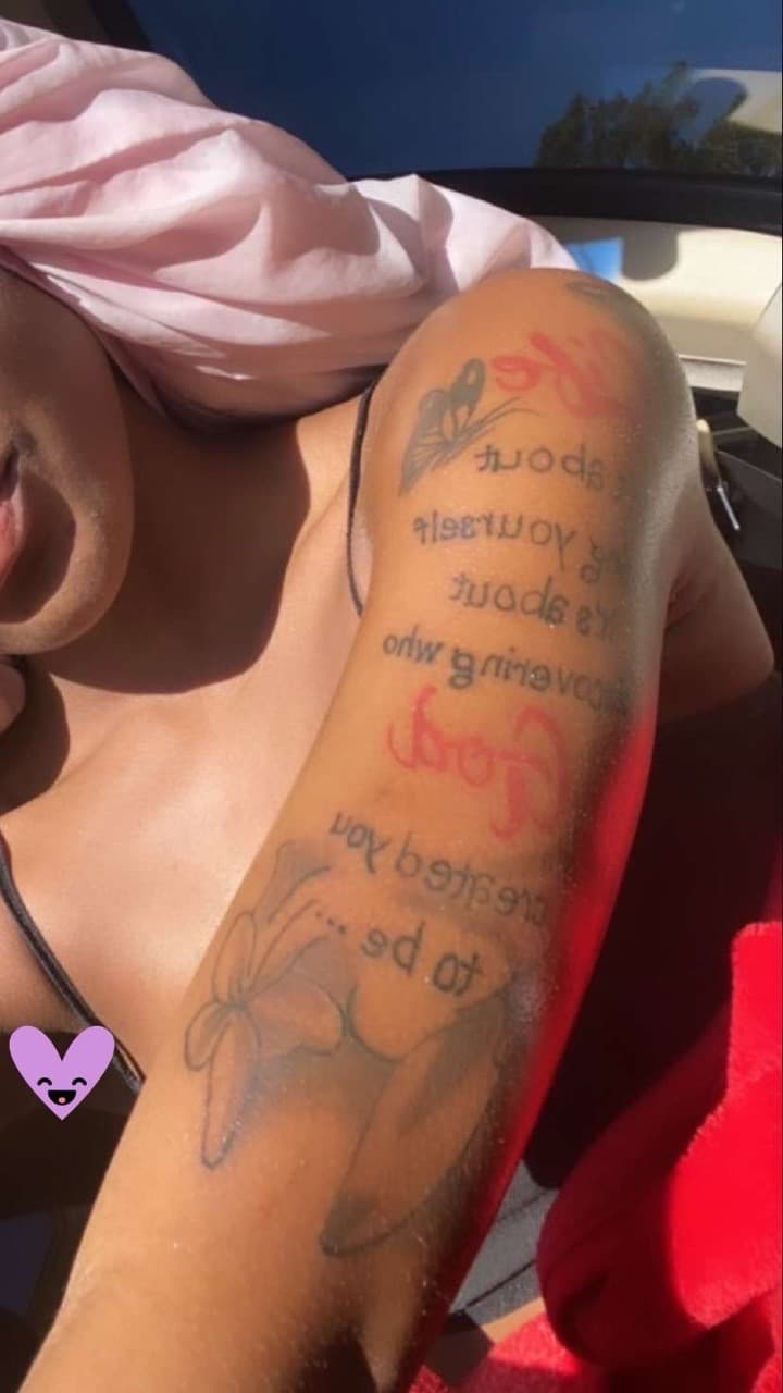 Script + Color butterfly tattoo on Upper Arm by Braedan_Sterling on TattMe