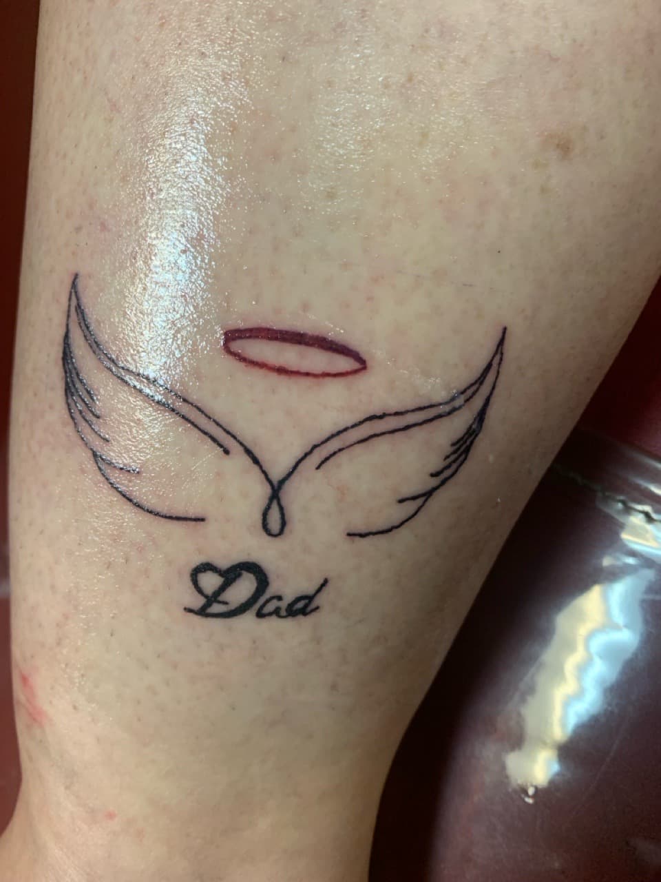 Fine Line + Black-work halo tattoo on Calf by Braedan_Sterling on TattMe