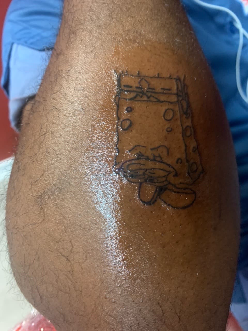 Line-work + Cartoon spongebob tattoo on Upper Arm by Braedan_Sterling on TattMe