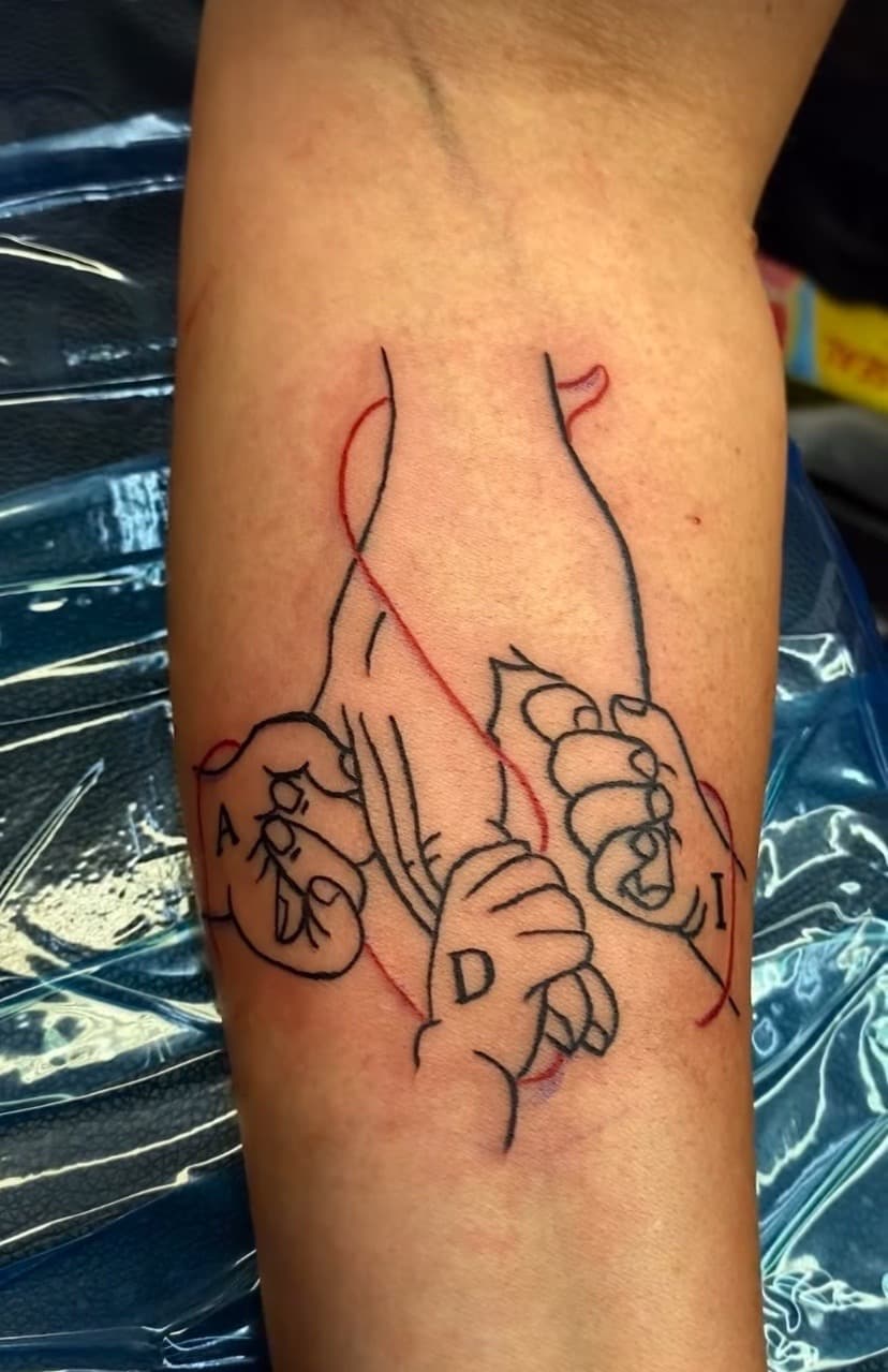 Line-work + Fine Line hands tattoo on Forearm by Fishscale_Images on TattMe