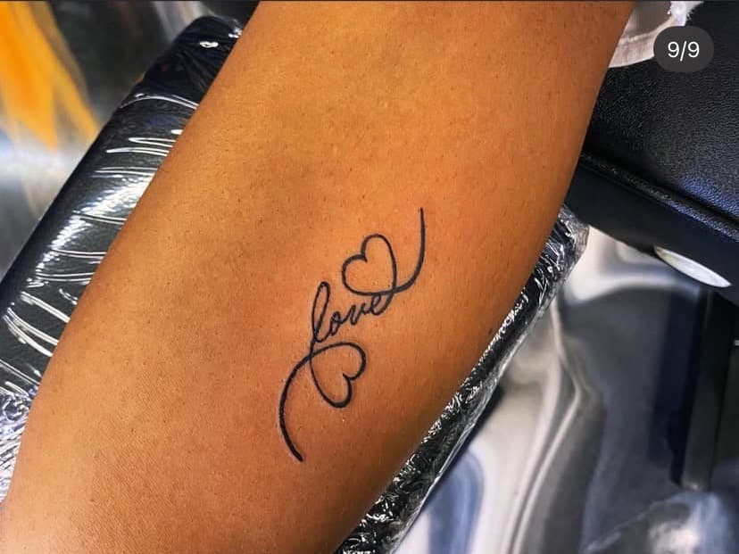 Script + Fine Line love tattoo on Forearm by Fishscale_Images on TattMe