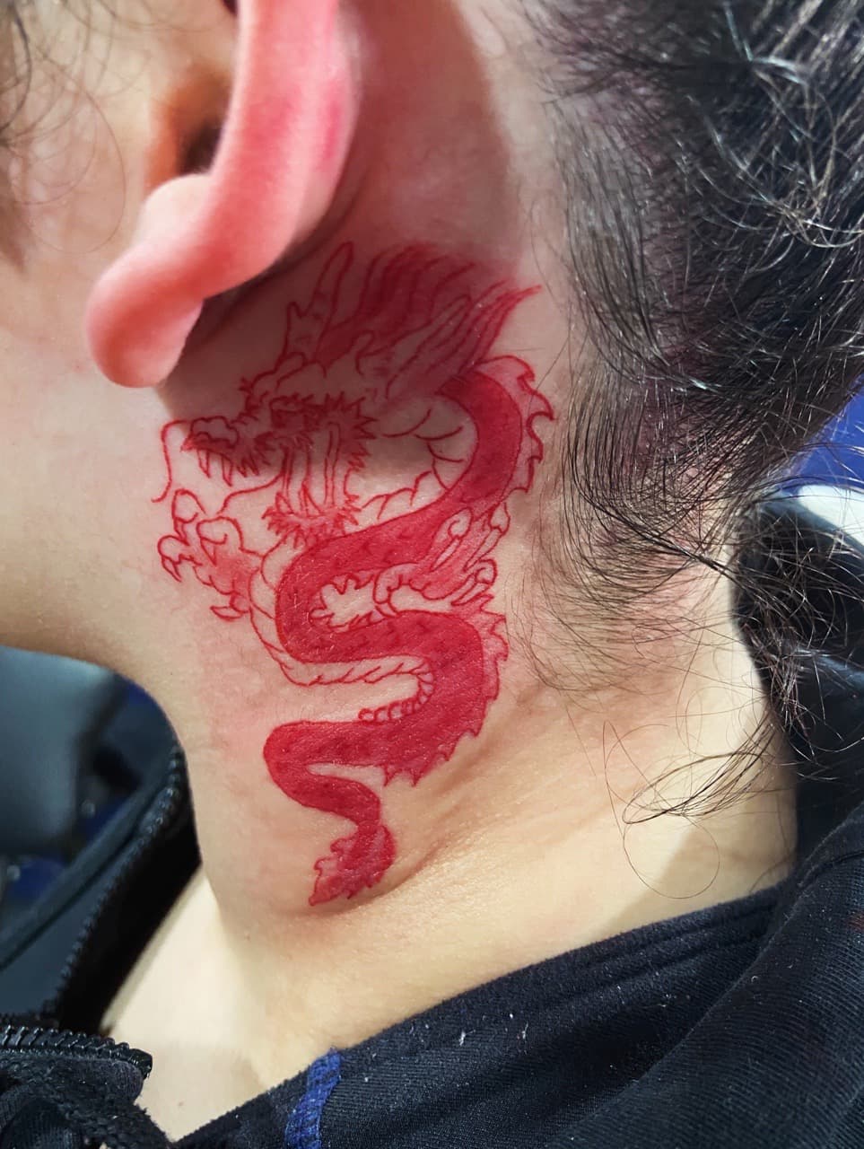 Japanese + Color dragon tattoo on Neck (Side) by Fishscale_Images on TattMe
