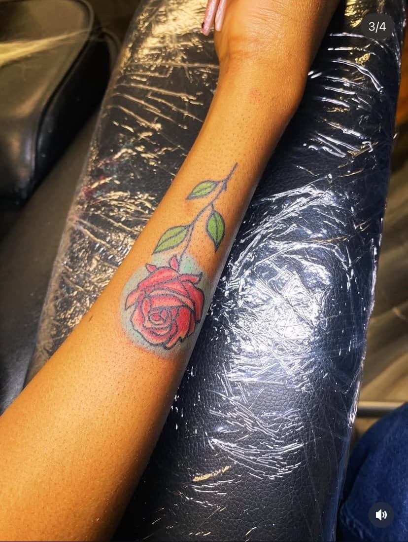 Floral + Color rose tattoo on Forearm by Fishscale_Images on TattMe