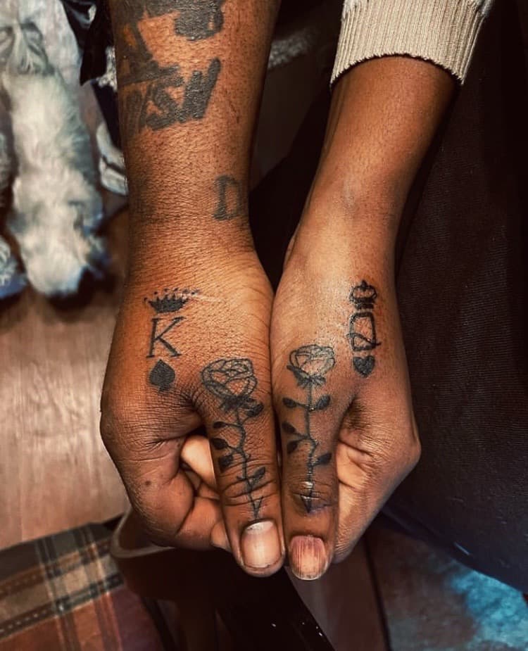 Fine Line + Black-work roses tattoo on Hand by Fishscale_Images on TattMe