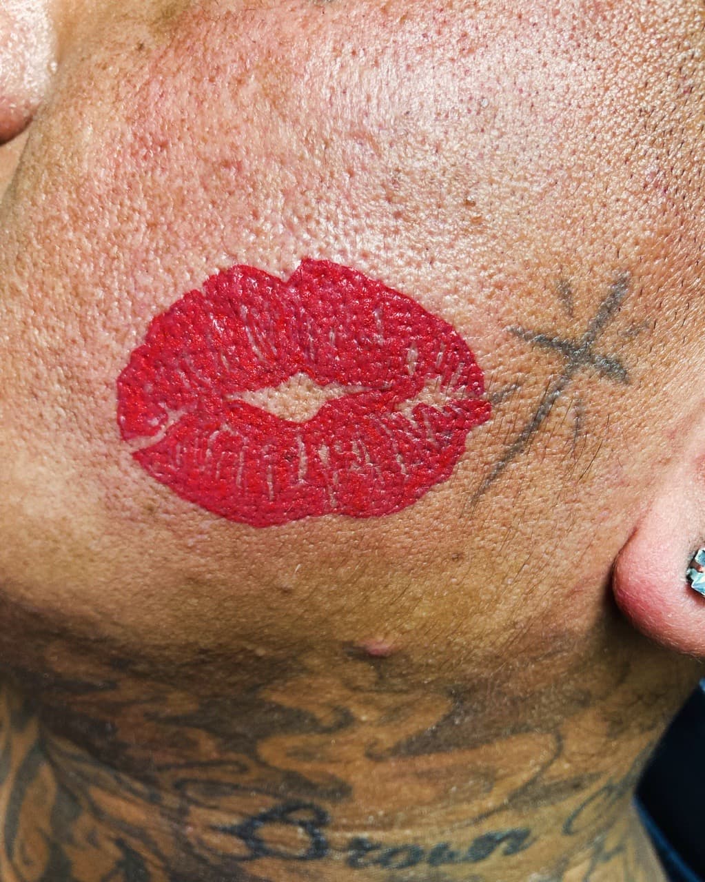 Color + Minimalist lips tattoo on Face by Fishscale_Images on TattMe