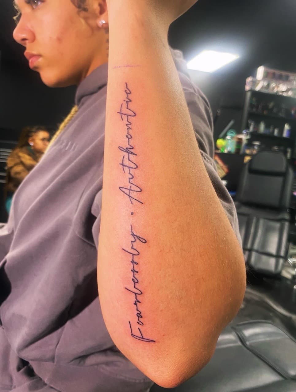 Lettering + Script fearlessly tattoo on Forearm by Fishscale_Images on TattMe