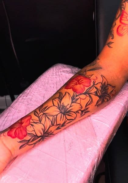Floral + Black & Grey flowers tattoo on Forearm by LuxeInkz on TattMe