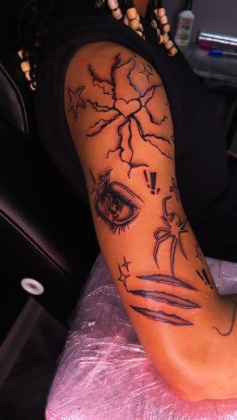 Black-work + Illustrative heart tattoo on Upper Arm by LuxeInkz on TattMe