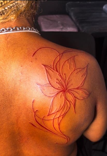 Fine Line + Floral flower tattoo on Shoulder Blade by LuxeInkz on TattMe