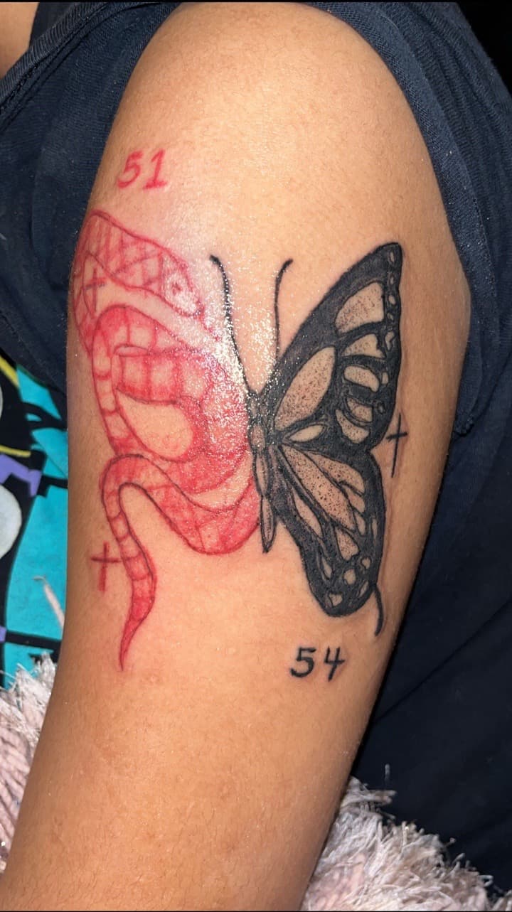 Illustrative + Black & Grey butterfly tattoo on Upper Arm by Dre_Ink on TattMe