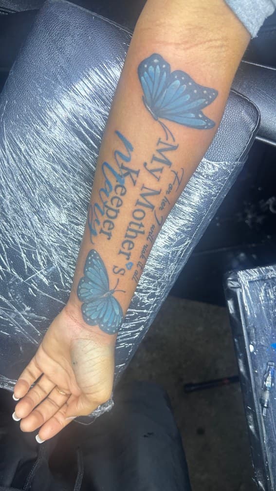 Lettering + Script butterflies tattoo on Forearm by CorieTheArtist on TattMe