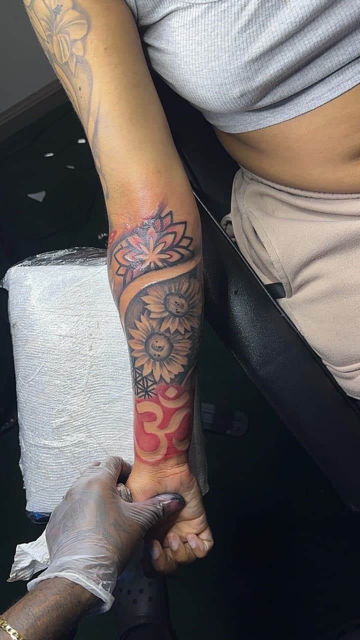 Floral + Geometric sunflowers tattoo on Forearm by CorieTheArtist on TattMe