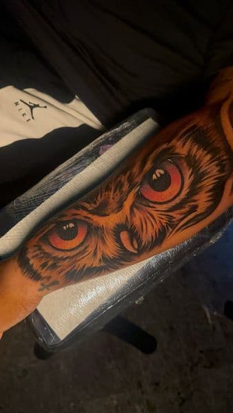 Realism + Illustrative owl tattoo on Forearm by CorieTheArtist on TattMe