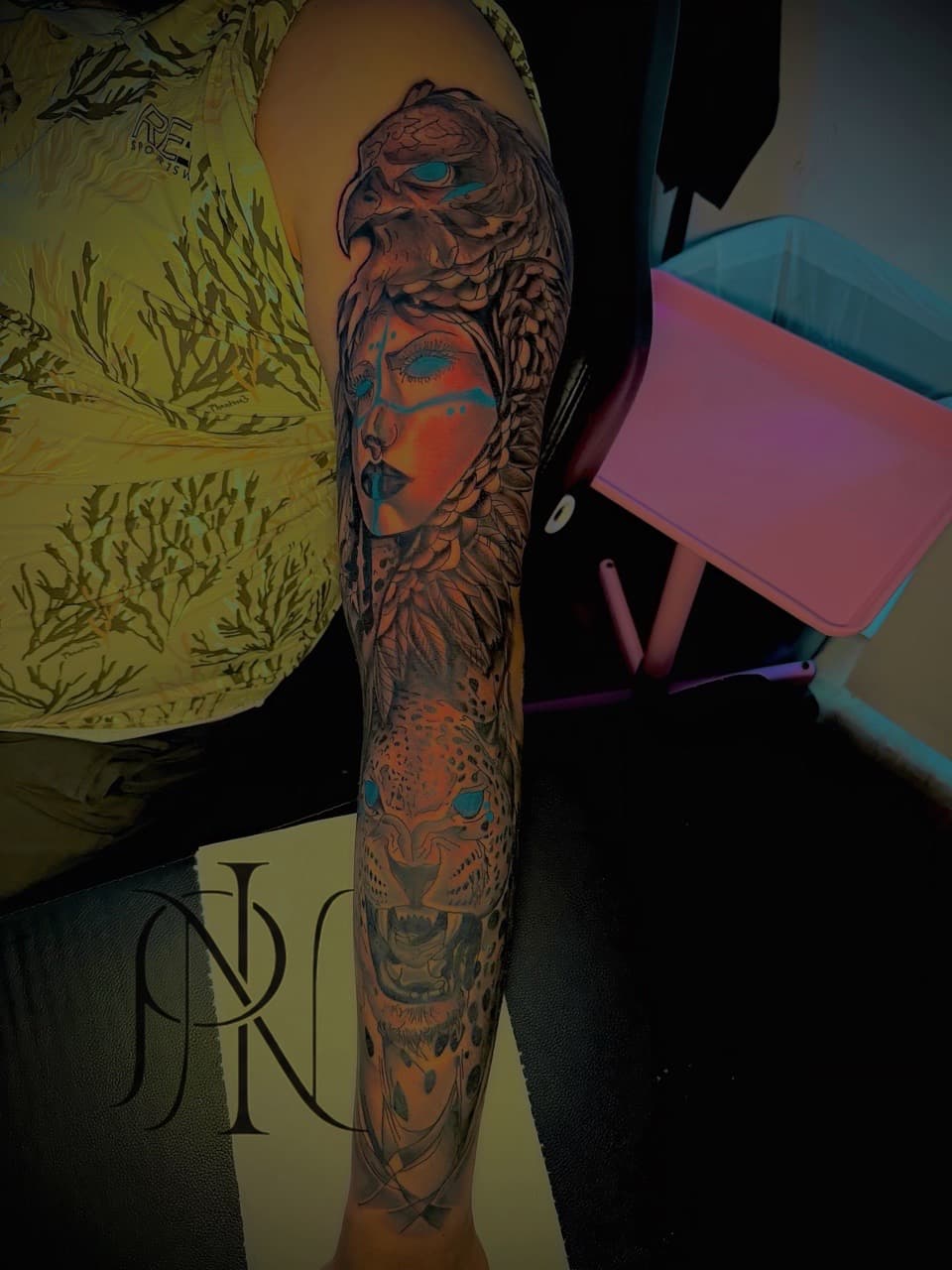 Realism + Illustrative owl tattoo on Full Sleeve by Inkd_Up_PMitch on TattMe