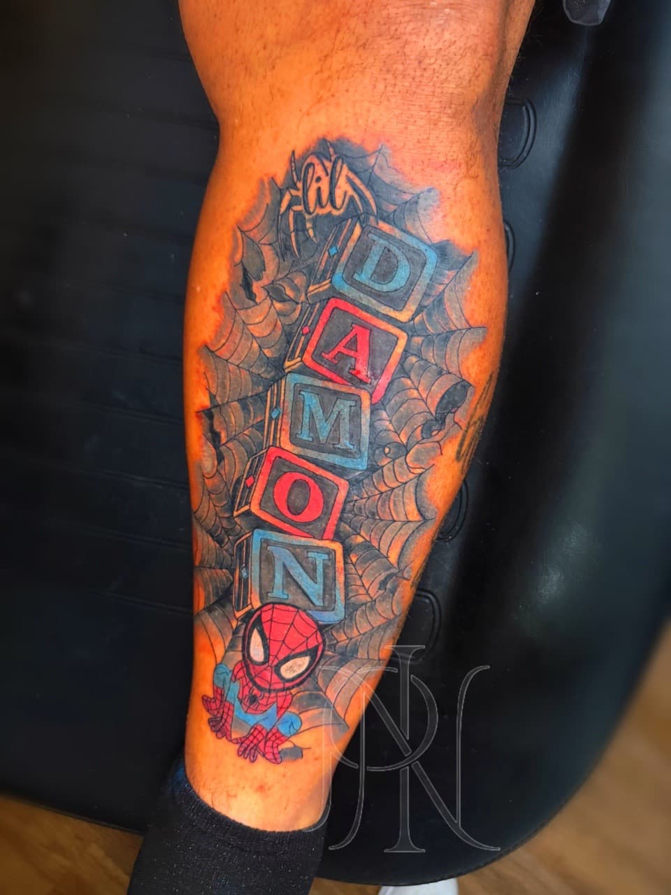Cartoon + Pop Culture spiderman tattoo on Calf by Inkd_Up_PMitch on TattMe