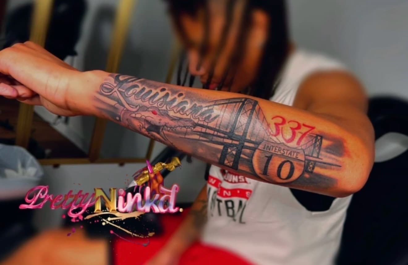 Lettering + Script louisiana tattoo on Forearm by Inkd_Up_PMitch on TattMe