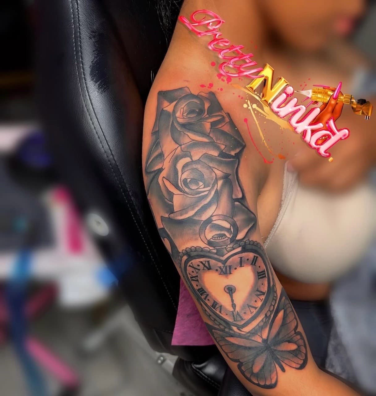 Black & Grey + Illustrative roses tattoo on Half Sleeve by Inkd_Up_PMitch on TattMe