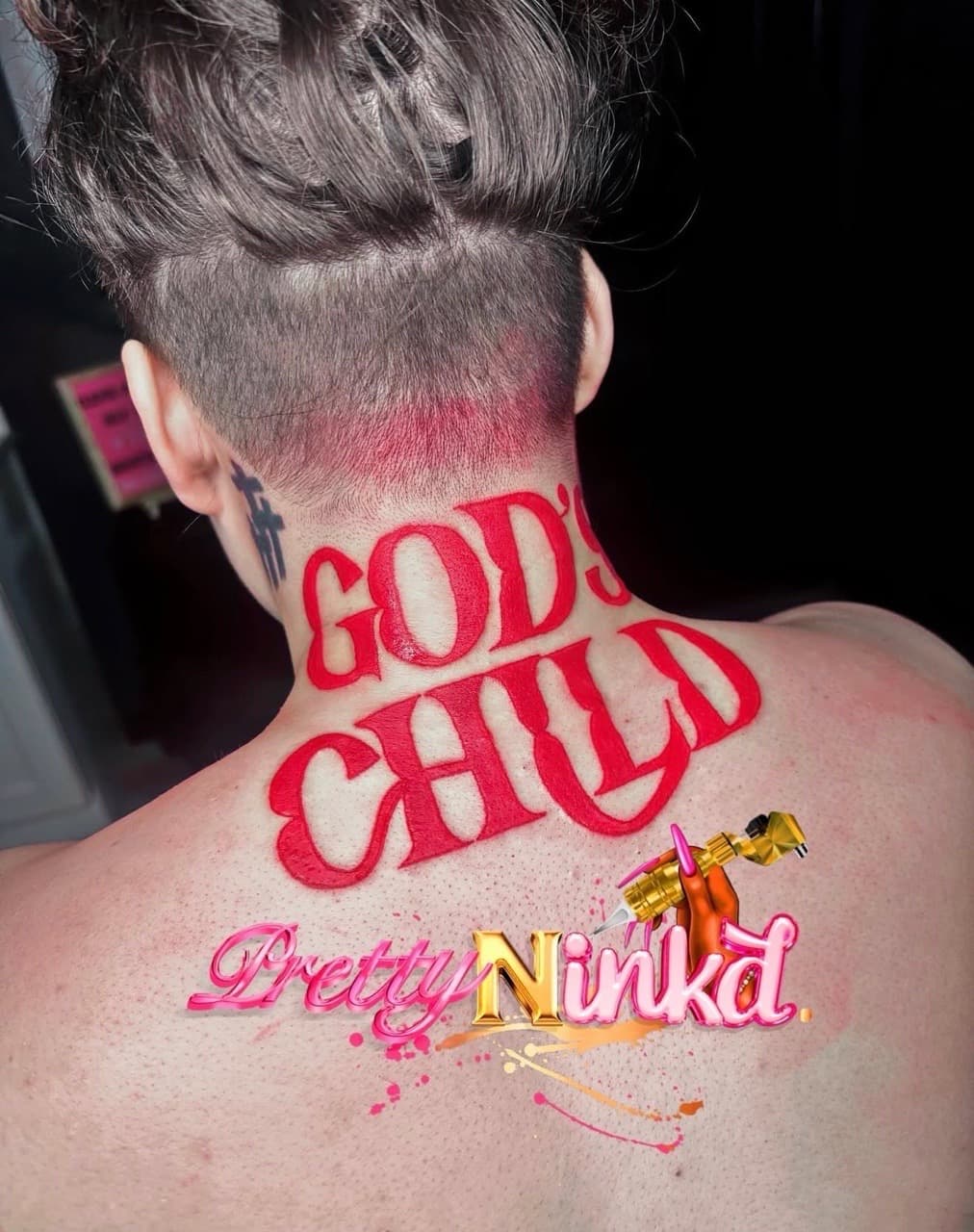 Lettering + Color words tattoo on Neck (Back) by Inkd_Up_PMitch on TattMe