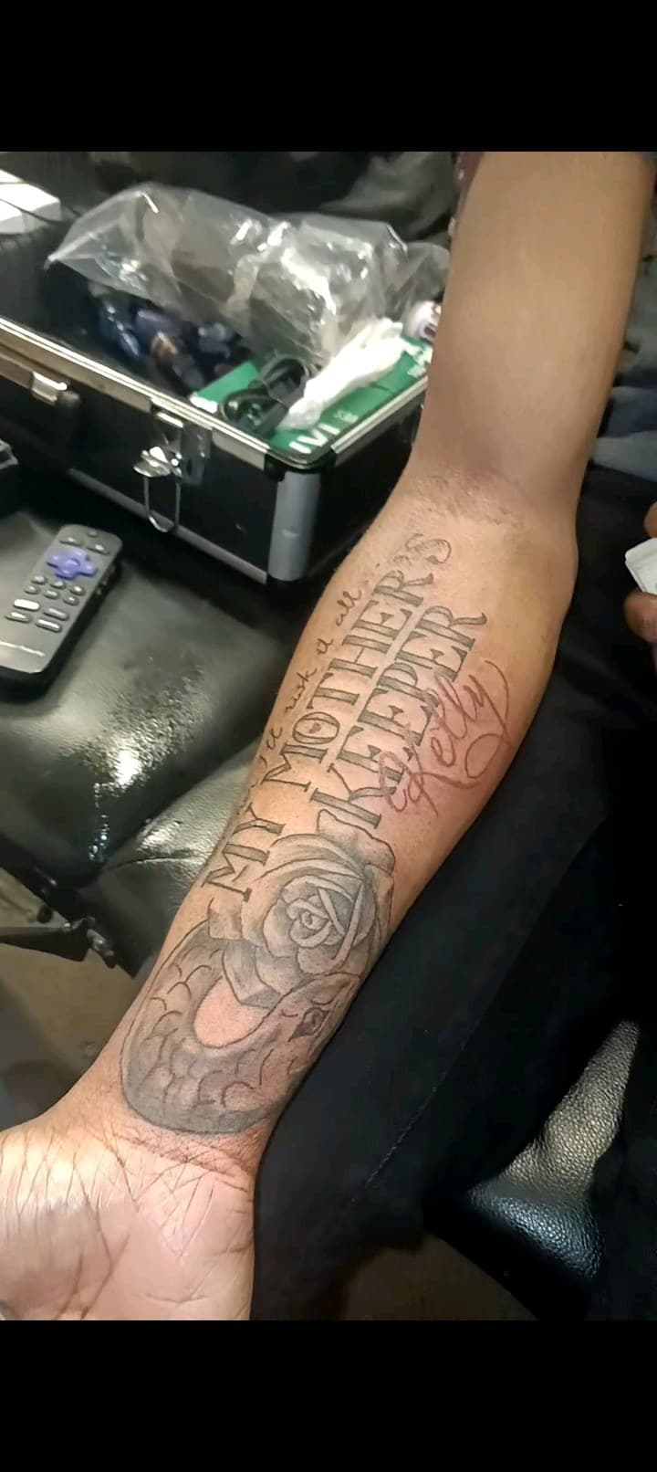 Black & Grey + Floral rose tattoo on Forearm by TattmanW on TattMe