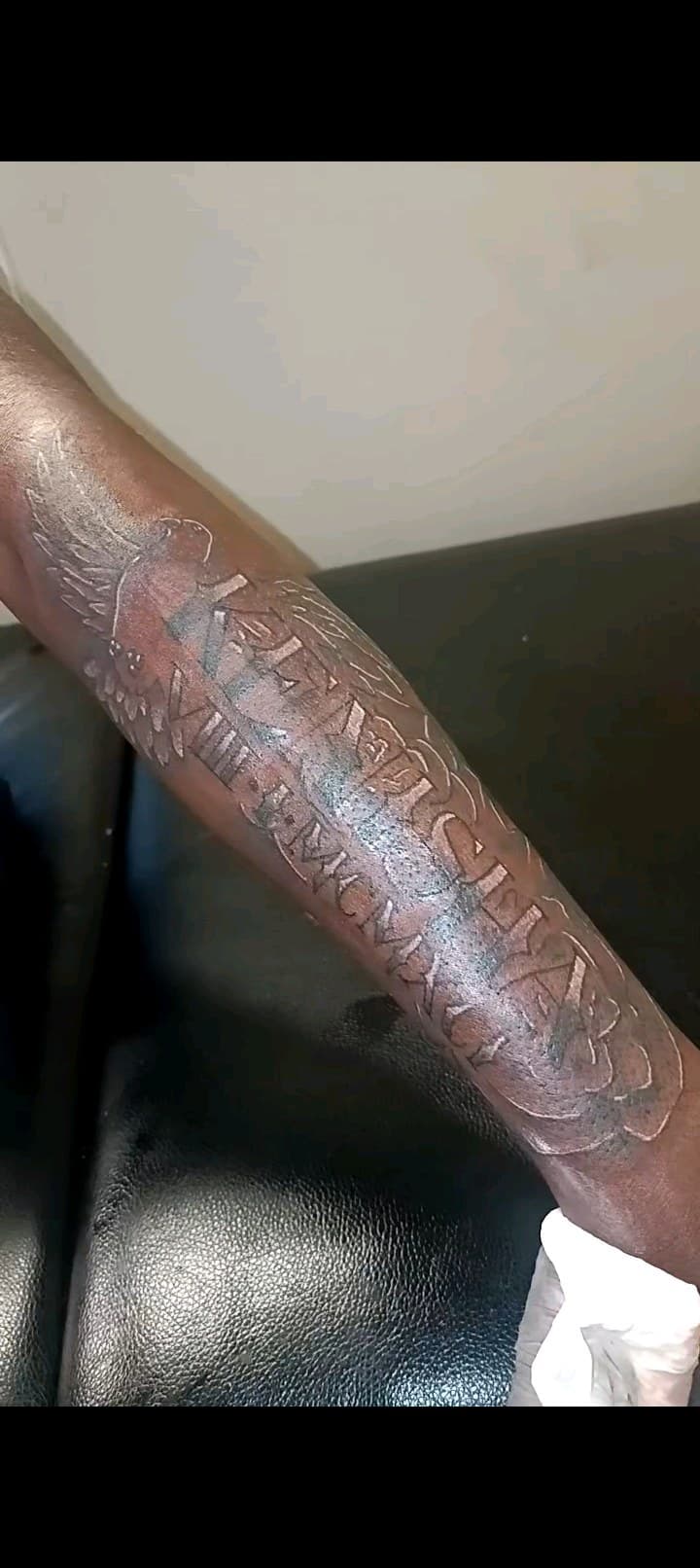 Black & Grey + Lettering eagle tattoo on Forearm by TattmanW on TattMe