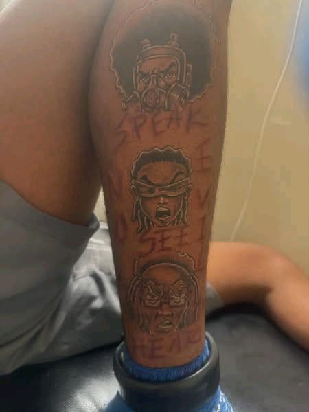 Black & Grey + Illustrative faces tattoo on Calf by TattmanW on TattMe