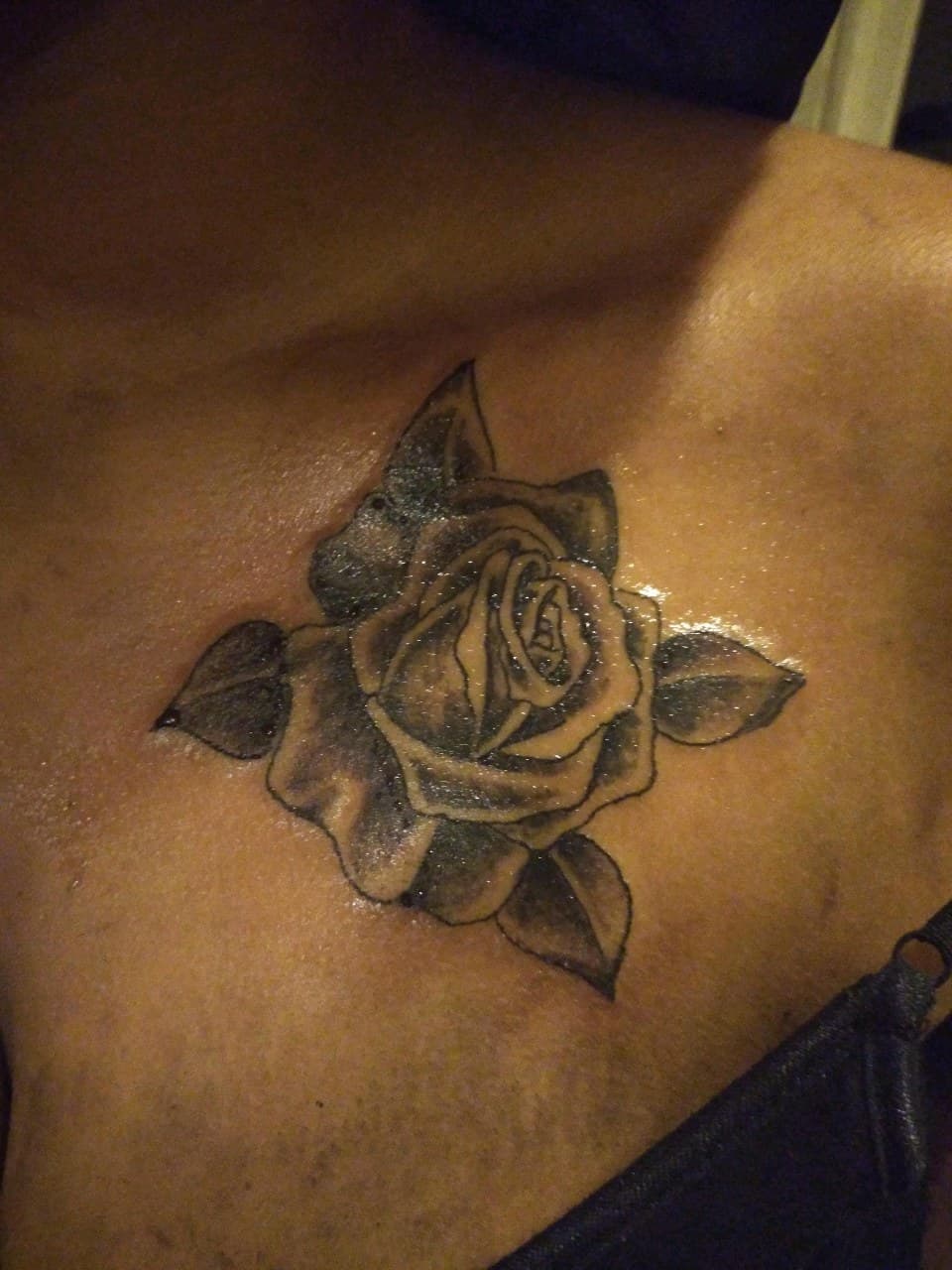 Black & Grey + Floral rose tattoo on Chest by TattmanW on TattMe