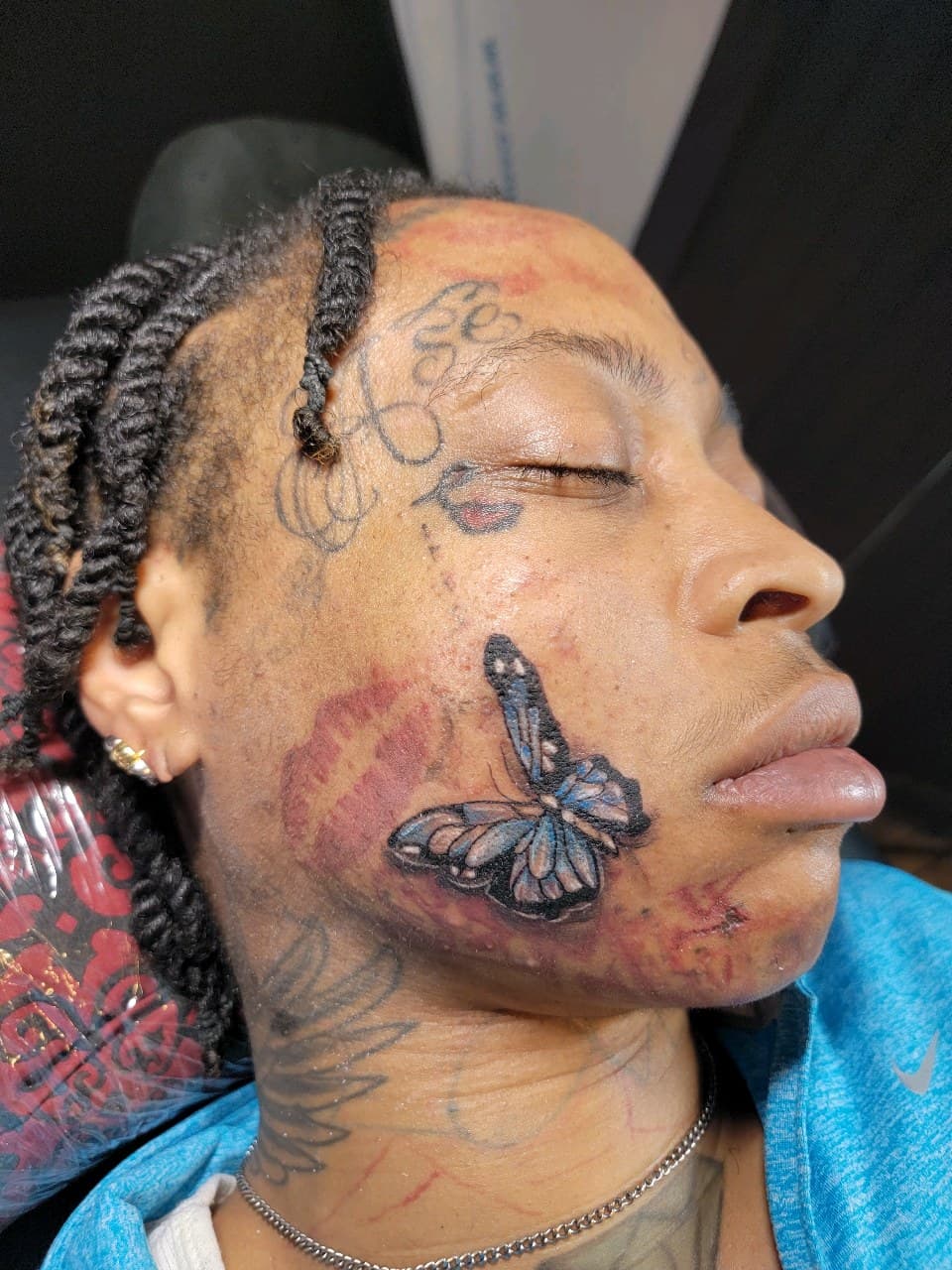 Illustrative + Color butterfly tattoo on Face by Dank_N_Paint on TattMe