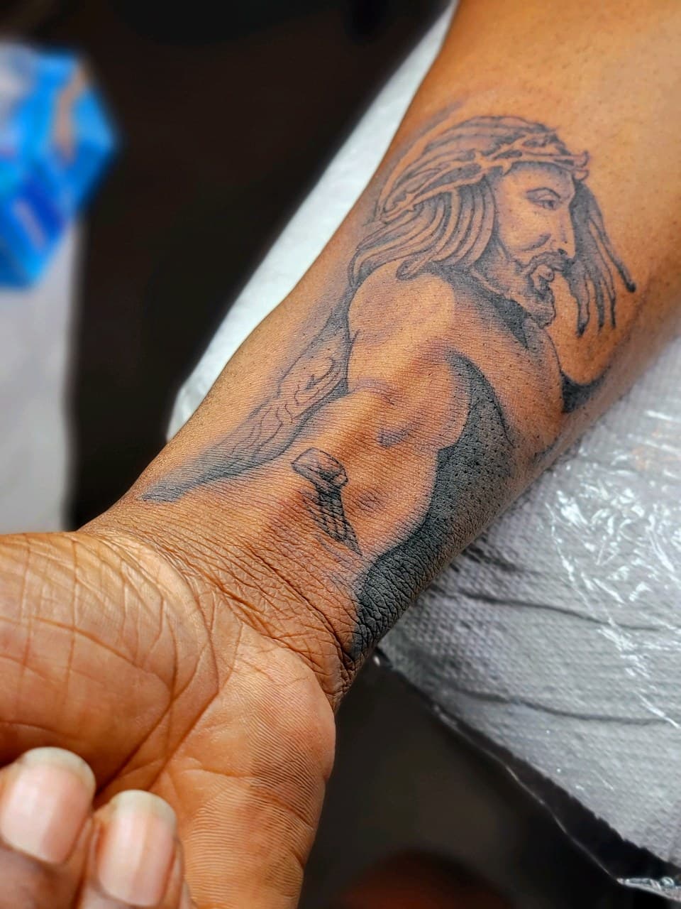 Black & Grey + Realism jesus tattoo on Forearm by Dank_N_Paint on TattMe