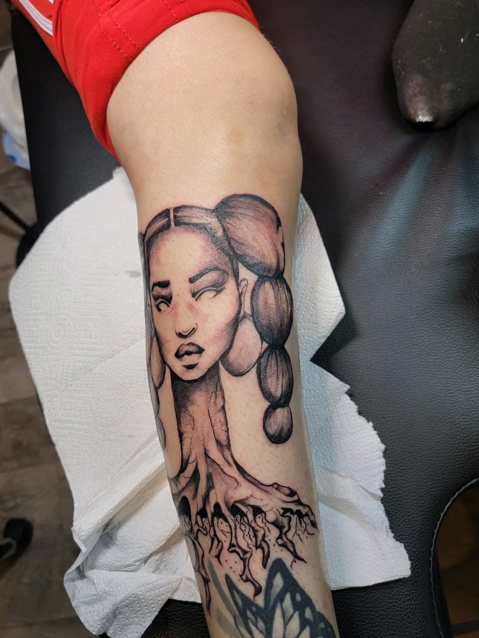 Black & Grey + Illustrative woman tattoo on Calf by Dank_N_Paint on TattMe