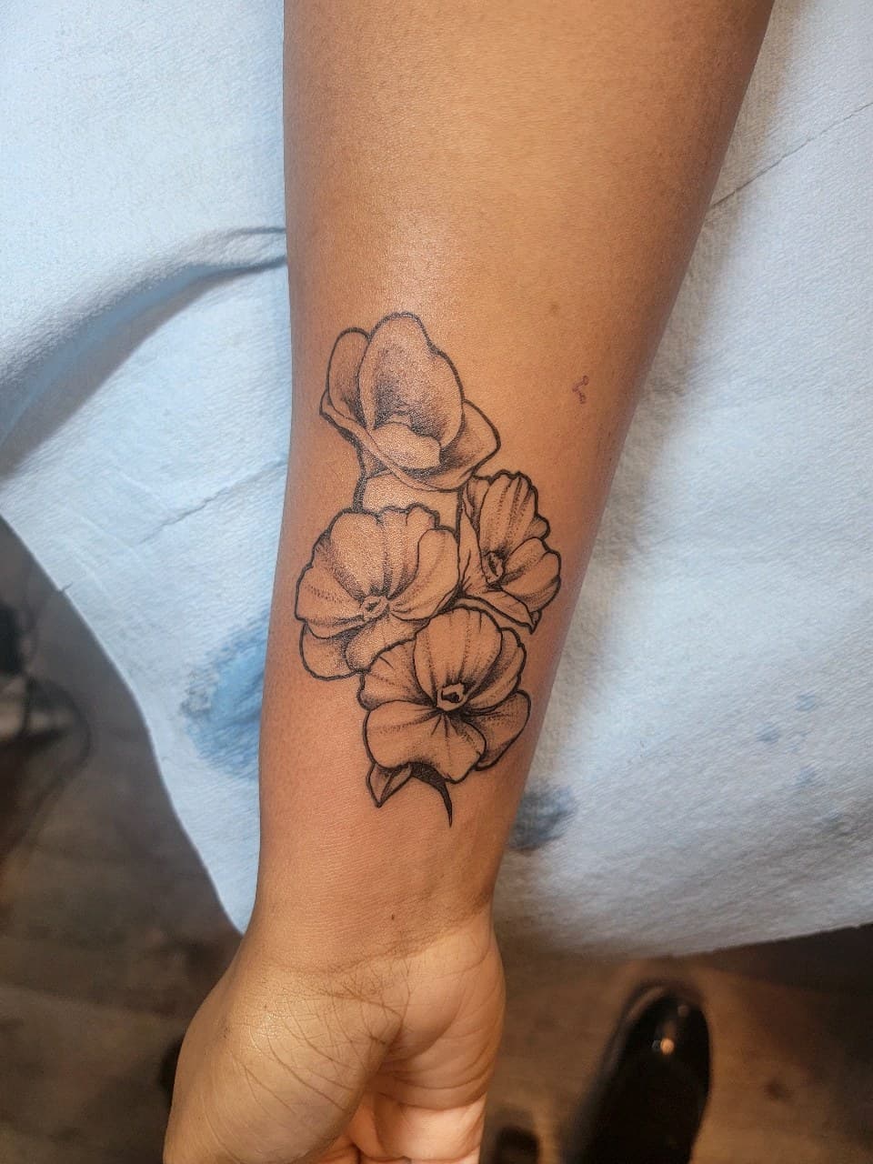 Floral + Black & Grey flowers tattoo on Forearm by Dank_N_Paint on TattMe