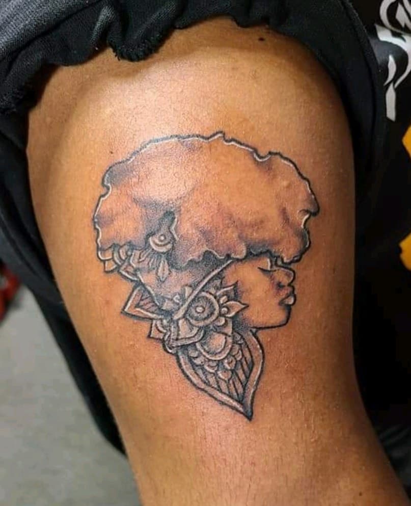 Black & Grey + Illustrative woman tattoo on Upper Arm by Dank_N_Paint on TattMe