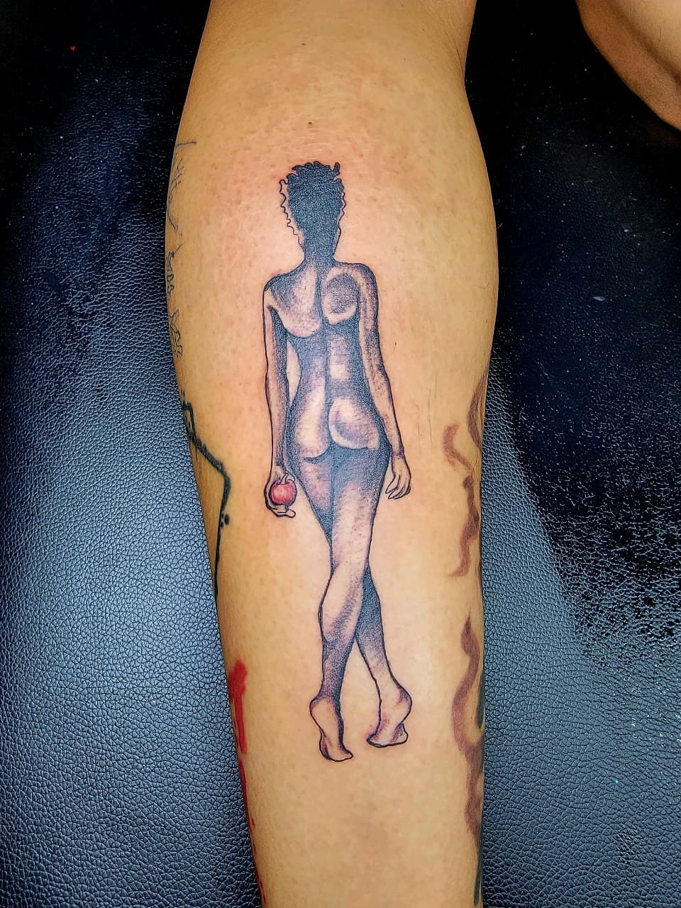 Black & Grey + Illustrative woman tattoo on Calf by Dank_N_Paint on TattMe