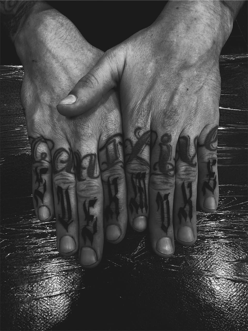 Lettering + Script hands tattoo on Fingers by AidanTattoos on TattMe