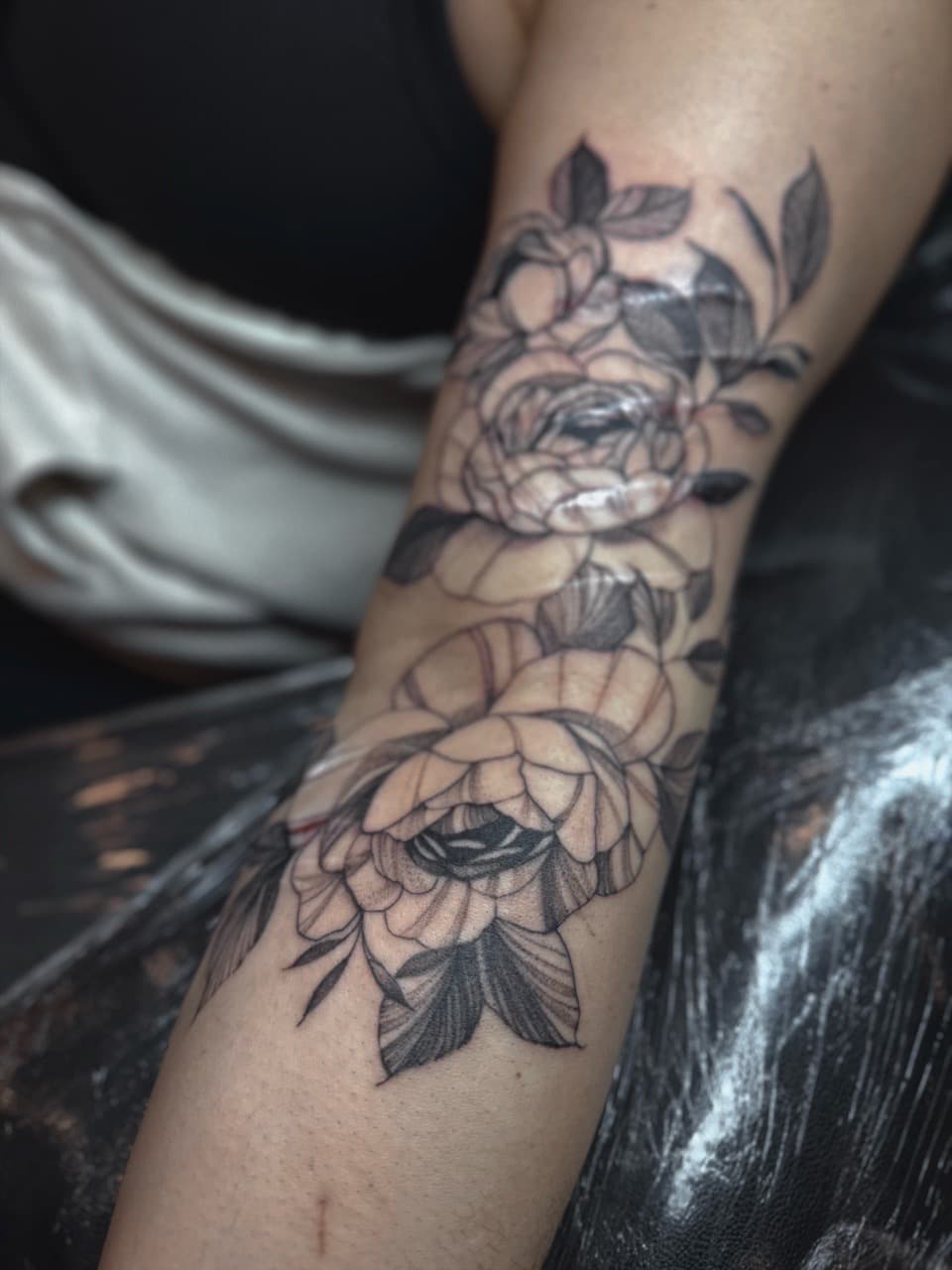 Fine Line + Black & Grey flowers tattoo on Forearm by AidanTattoos on TattMe