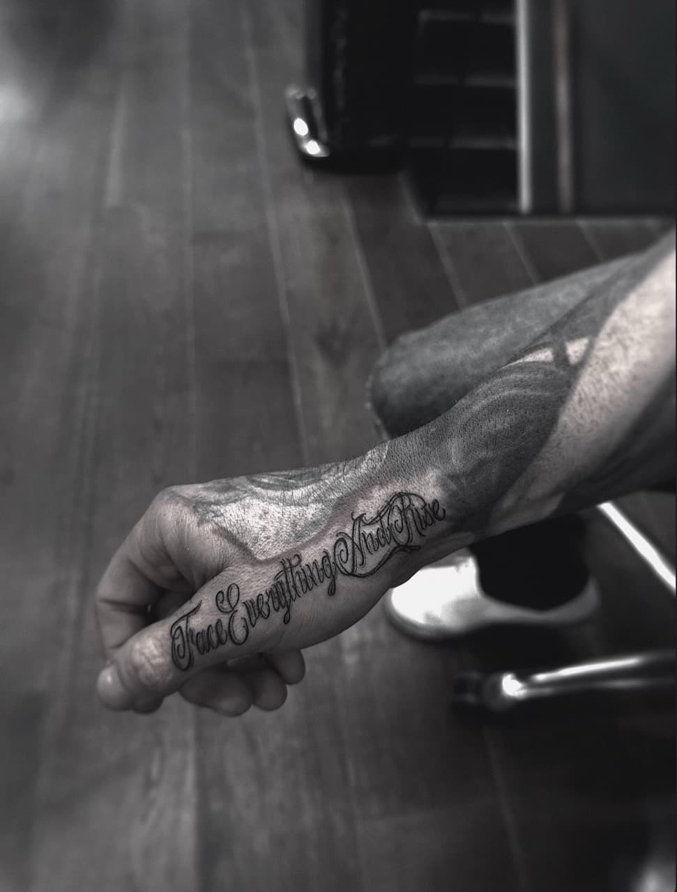 Lettering + Script quote tattoo on Hand by AidanTattoos on TattMe