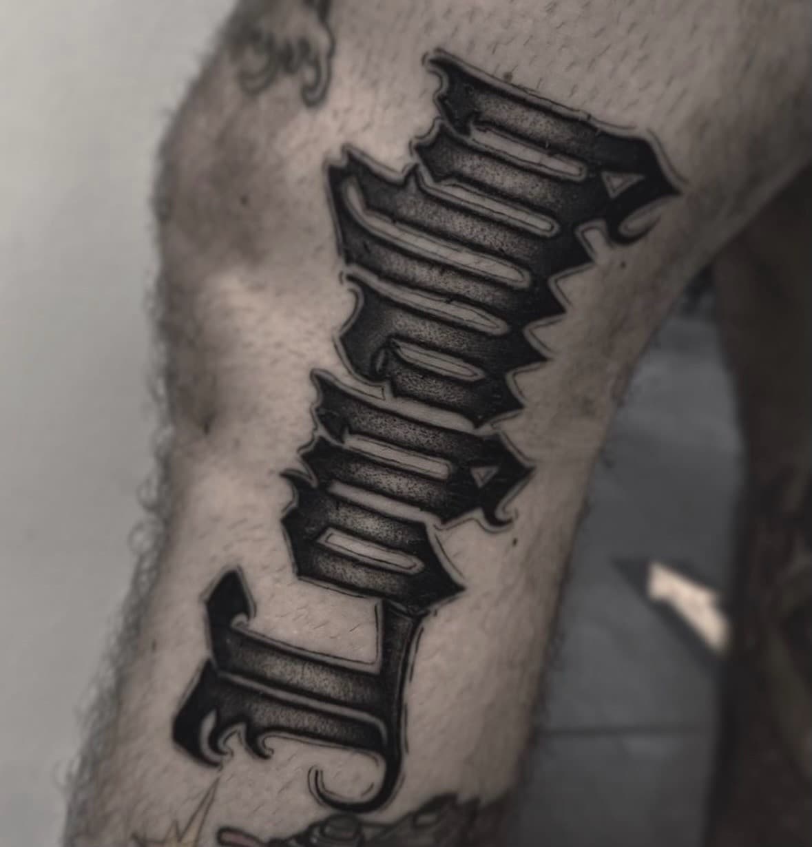 Lettering + Script loyalty tattoo on Knee by AidanTattoos on TattMe