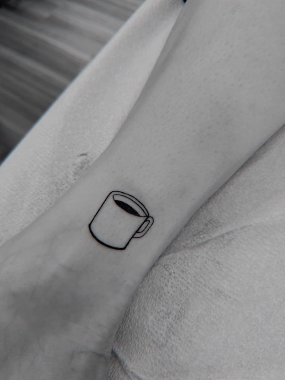 Minimalist + Black-work coffee tattoo on Wrist by AidanTattoos on TattMe