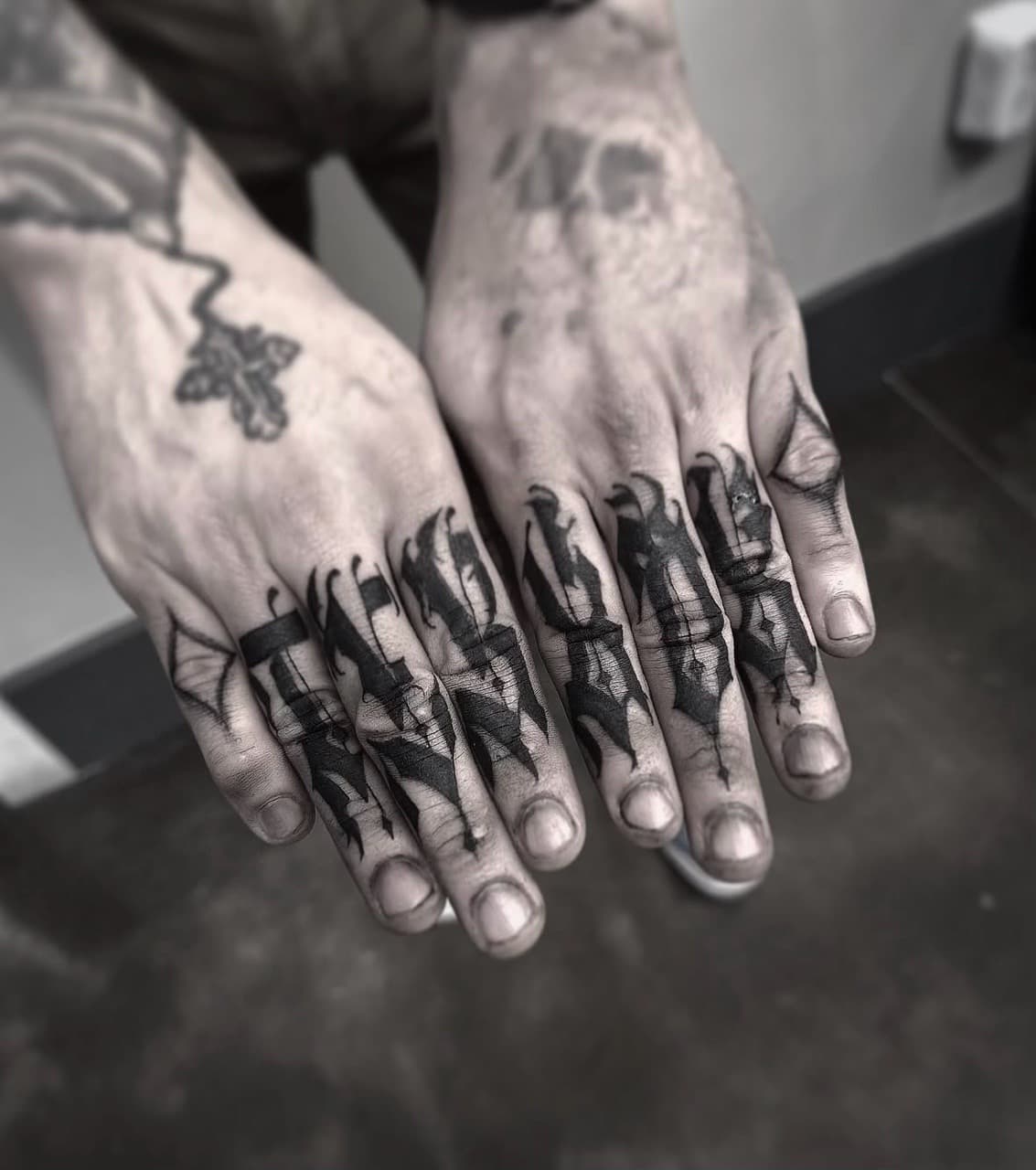 Black-work + Gothic hands tattoo on Hand by AidanTattoos on TattMe