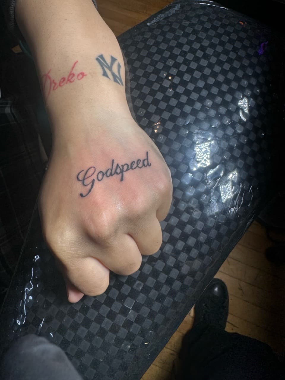 Lettering + Script godspeed tattoo on Hand by William_Samaras on TattMe