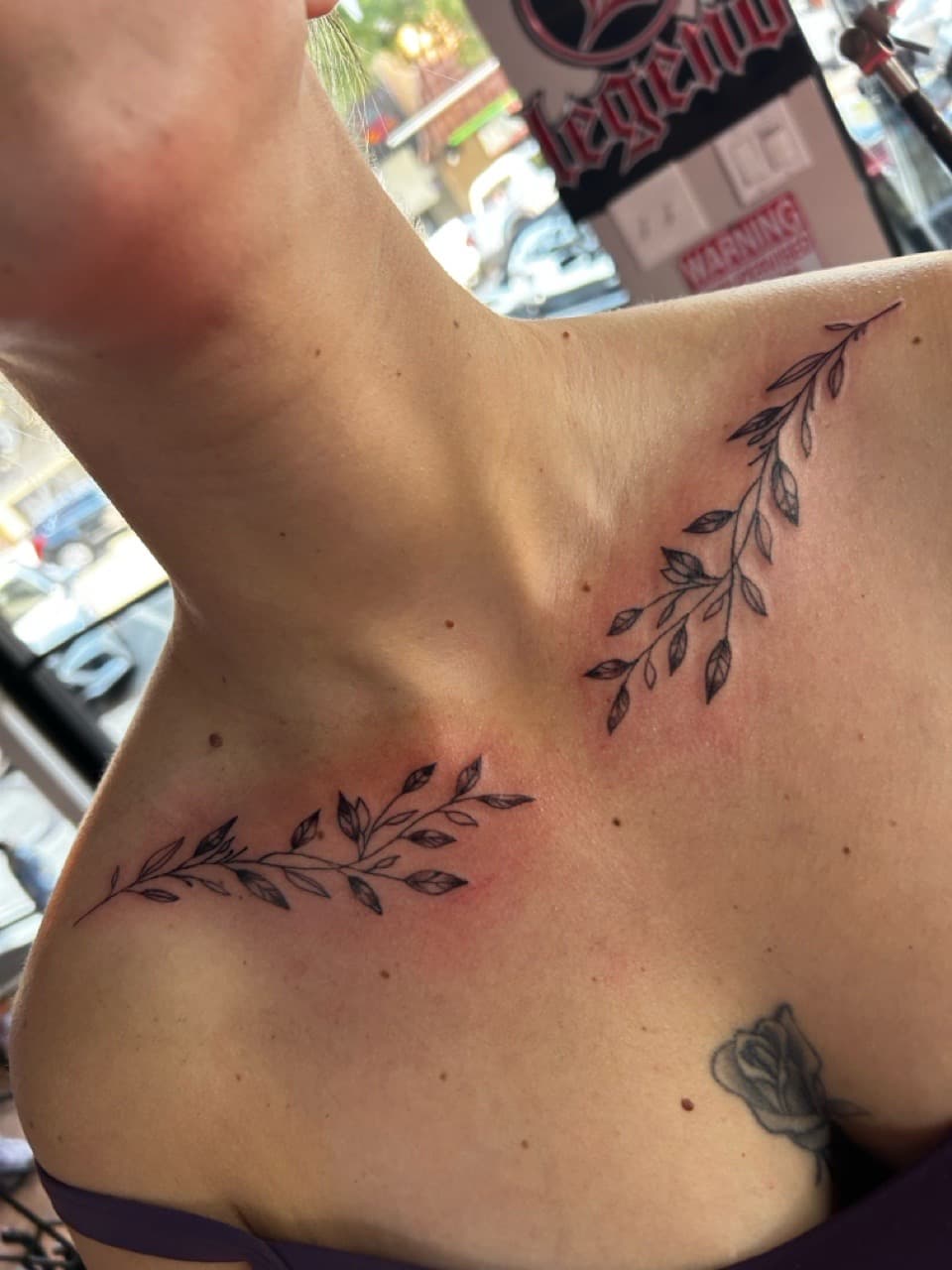 Fine Line + Floral branches tattoo on Chest by William_Samaras on TattMe