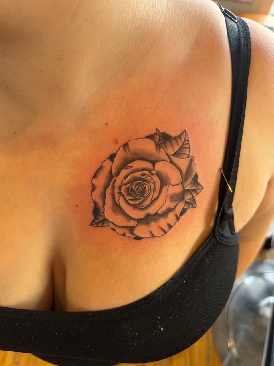 Black & Grey + Floral rose tattoo on Chest by William_Samaras on TattMe