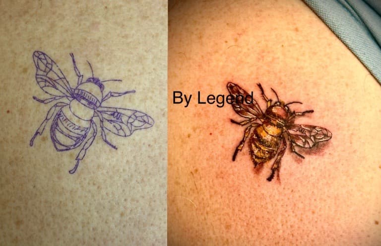 Realism + Color bee tattoo on Shoulder by William_Samaras on TattMe