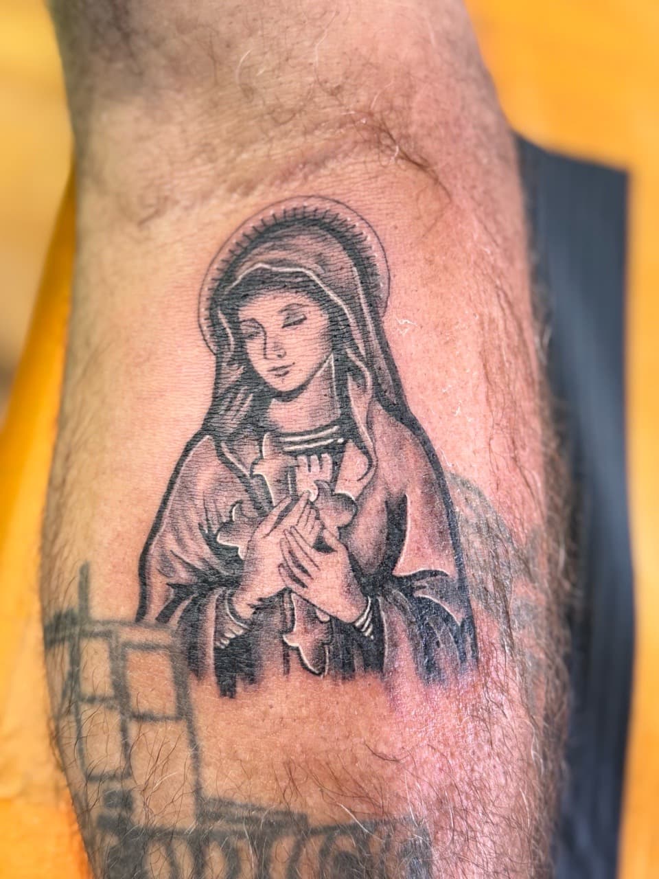 Black & Grey + Religious virgin mary tattoo on Forearm by William_Samaras on TattMe