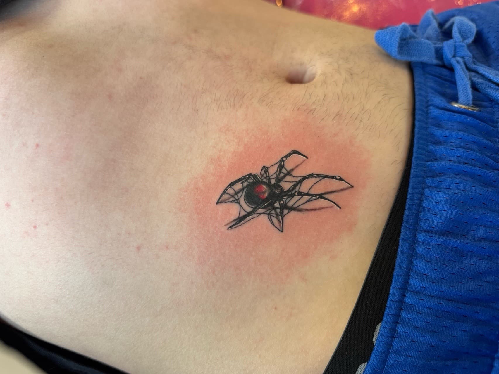 Fine Line + Black-work spider tattoo on Stomach by William_Samaras on TattMe