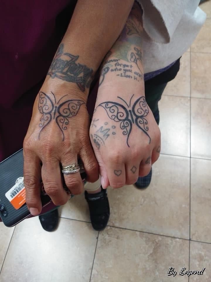 Fine Line + Line-work butterfly tattoo on Hand by William_Samaras on TattMe