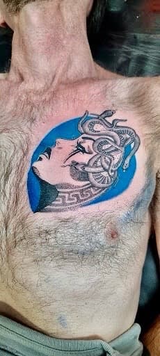 Illustrative + Black & Grey medusa tattoo on Chest by William_Samaras on TattMe